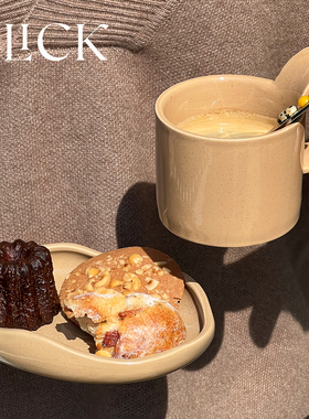 click设计师款咖啡杯碟套装芝麻釉高温陶瓷 大把手马克杯彩盒礼品