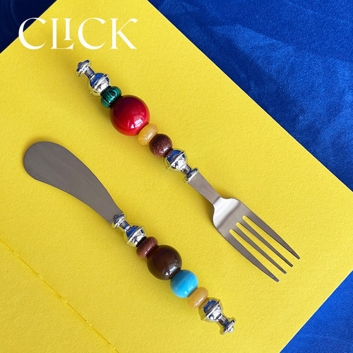 click彩色串珠西餐叉黄油刀餐具