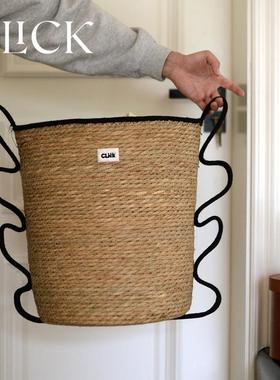 click大号草编儿童房玩具收纳桶家居收纳脏衣篮提手筐卧室北欧风