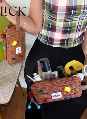 click编织洗漱化妆收纳包迷你旅行杂物包中包可爱趣味装饰