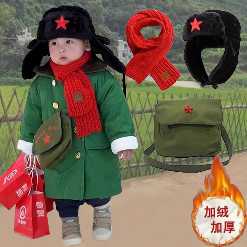 儿童军大衣老款军绿色棉衣男女童加绒加厚宝宝东北棉大衣小孩棉袄