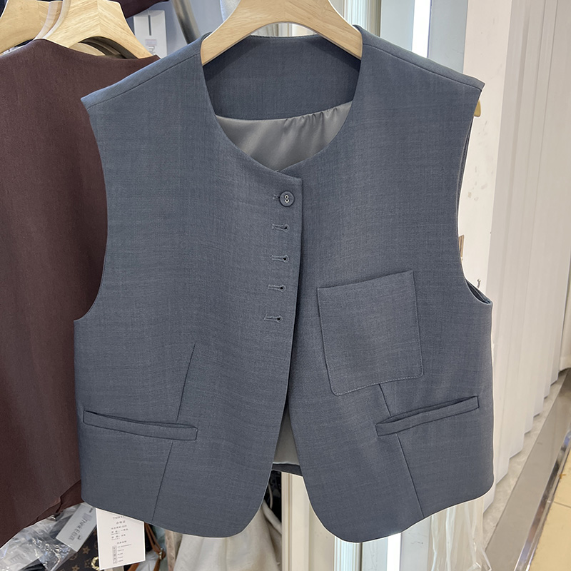 欧货短款西装马甲外套女秋季2024新款圆领单排扣无袖坎肩马夹上衣