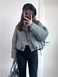 千鸟格羽绒棉服女短款2023年冬季韩版小众设计感面包棉服加厚外套