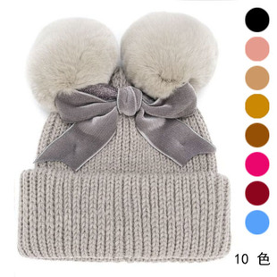 日系ca4la同款可爱兔毛球毛线帽子网红护耳针织帽外贸2024冬女韩
