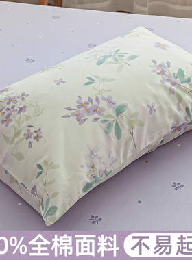 花漫溪 紫色花卉田园枕套100%新疆棉柔软亲肤枕芯套74x48cm可机洗