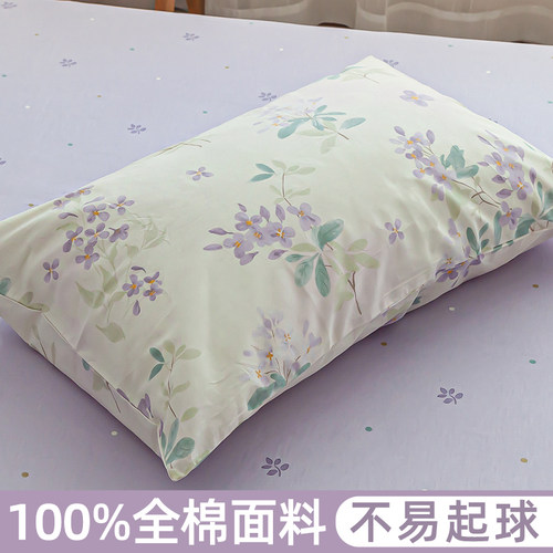 花漫溪 紫色花卉田园枕套100%新疆棉柔软亲肤枕芯套74x48cm可机洗