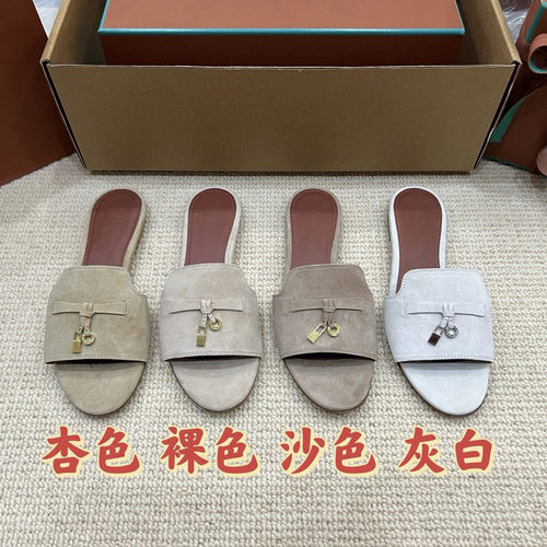 LP平底外穿拖鞋真皮羊反绒拖懒人一字凉拖女鞋外贸