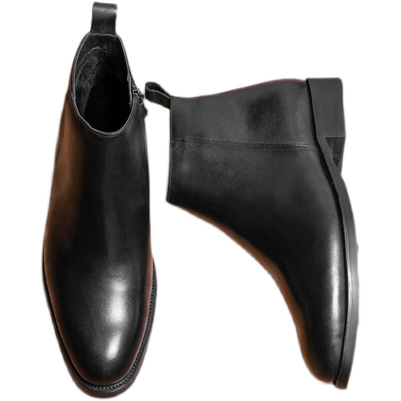 FUR INTEGRATED CHELSEA BOOTS MENS VELVET WARM MARTIN BOOTS LEATHER COTTON SHOES WOOL BOOTS BRITISH STYLE MENS ANKLE BOOTS