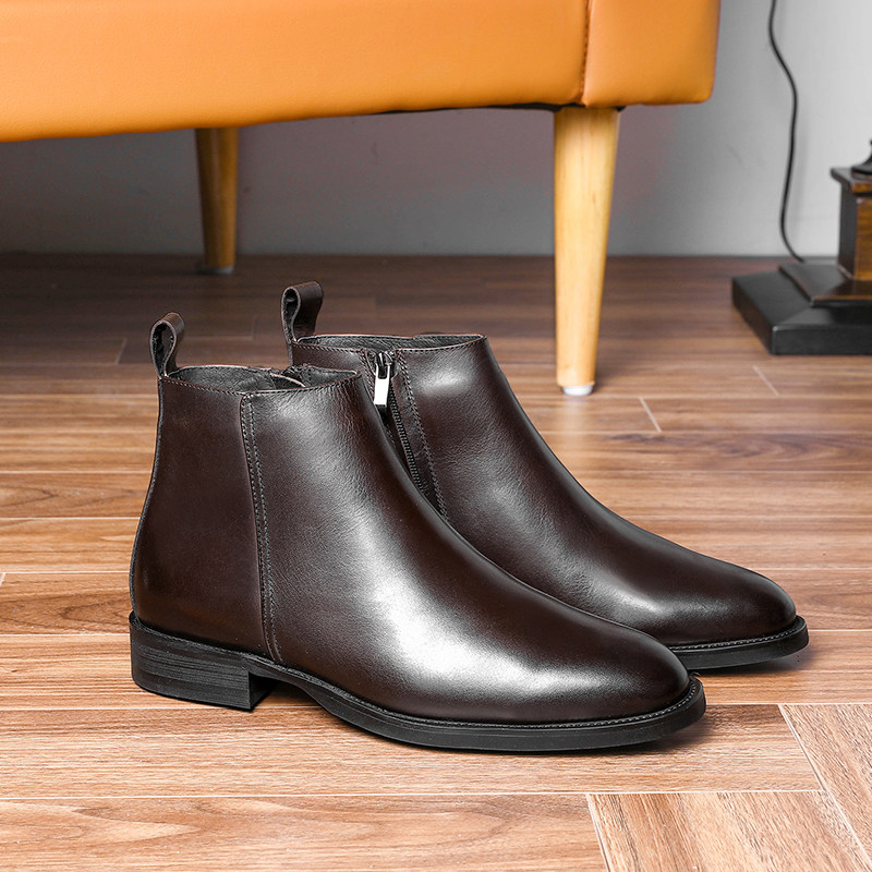 FUR INTEGRATED CHELSEA BOOTS MENS VELVET WARM MARTIN BOOTS LEATHER COTTON SHOES WOOL BOOTS BRITISH STYLE MENS ANKLE BOOTS