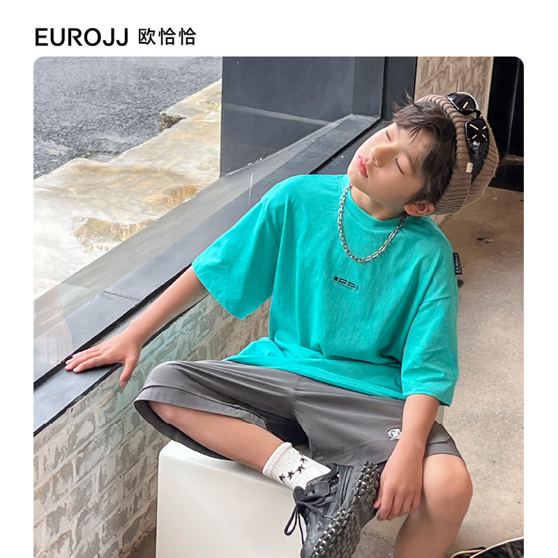 欧恰恰童装男童短袖圆领t恤春夏季新款儿童百搭简约图案印花上衣
