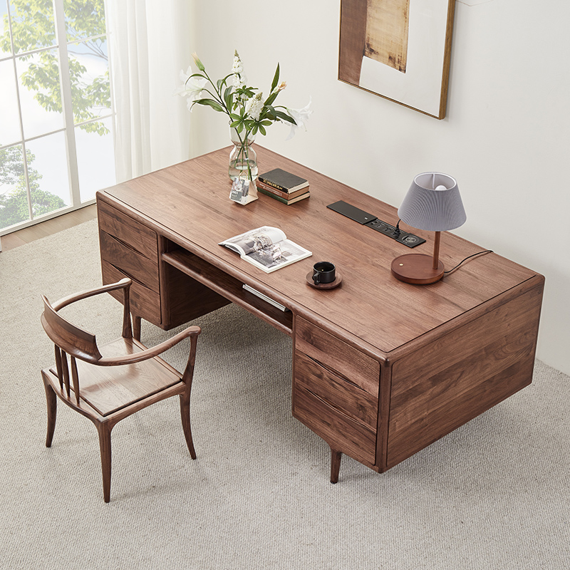 北美黑胡桃木书桌意式轻奢实木书台桌子书房家具家用办公桌老板桌