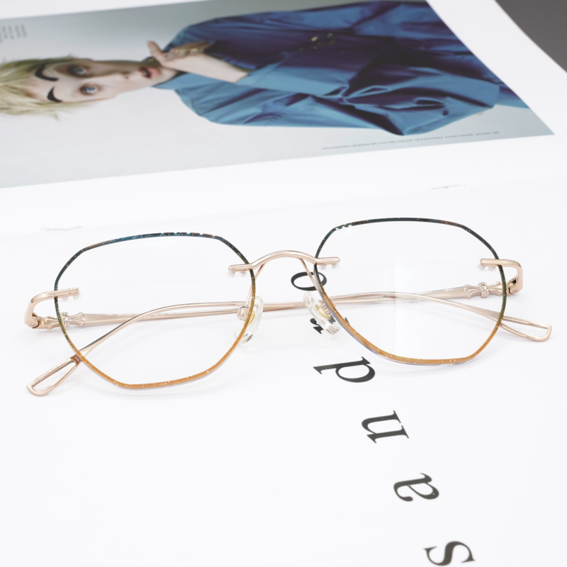 【新品】古登堡珐琅彩镶边无框美妆眼镜可配近视度数纯钛超轻男女