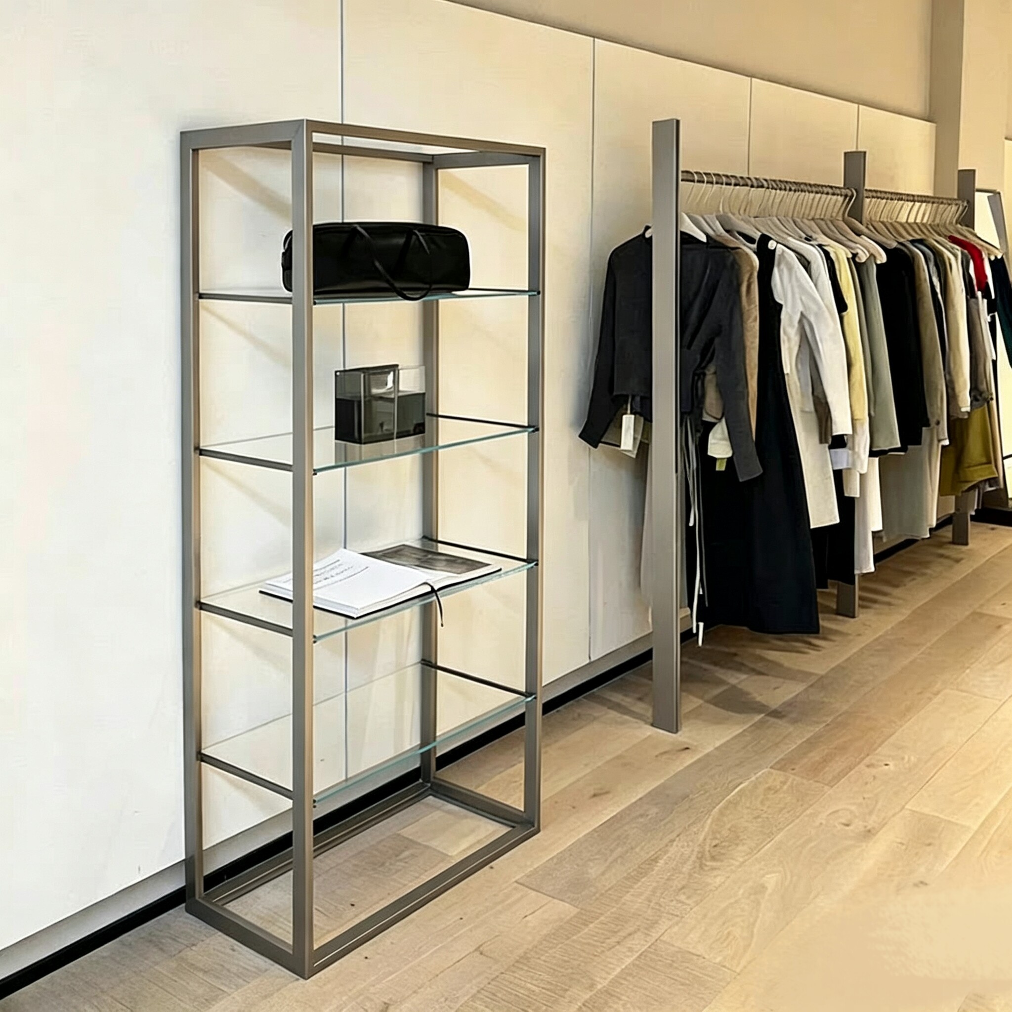 服装店工业风玻璃免安装鞋包展架