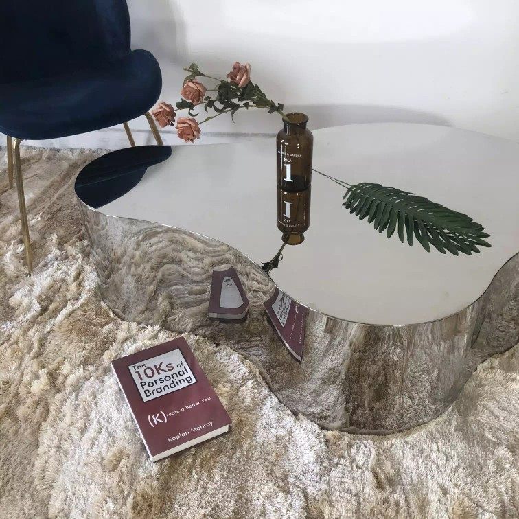 服装店不锈钢展示桌中岛地上展示台鞋包展示架异形镜面货架摆放架