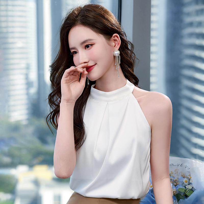 2025新款时尚真丝挂脖吊带背心女露肩宽松显瘦外穿上衣无袖高级感