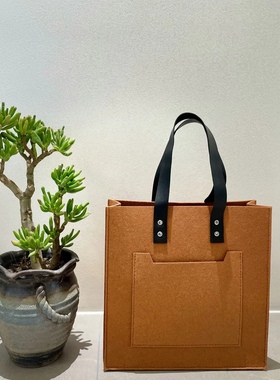 加厚毛毡包皮带款大容量便携托特包通勤办公包活动礼物包可定log