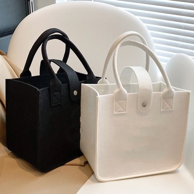 加厚毛毡手提袋新款时尚百搭ins外出妈咪包大容量手拎饭盒便当包