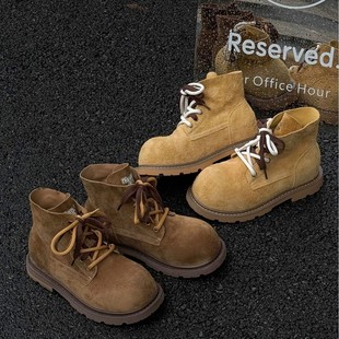 2025秋冬新款欧洲站增高马丁靴软皮软底复古女短靴牛皮反做工