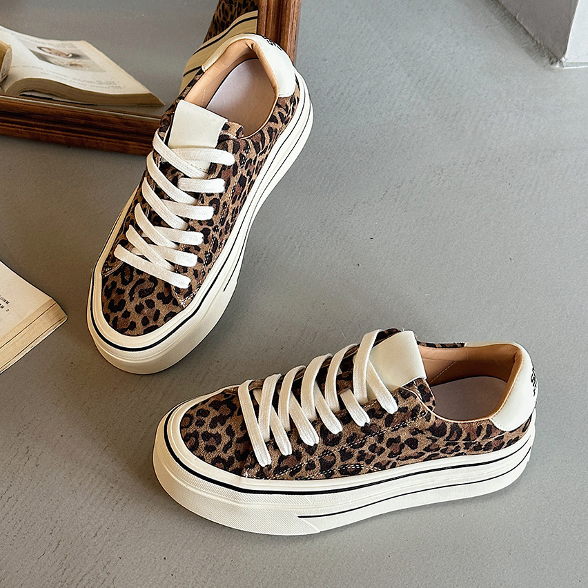 头层牛皮板鞋女ins潮2025秋冬新款豹纹休闲鞋百搭时尚跑步运动鞋