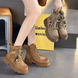 新款 靴大黄靴 真皮马丁靴高帮厚底2025秋冬季 皮靴百搭英伦风工装