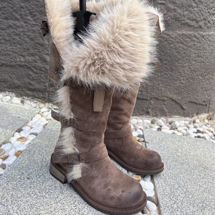 H55同款加绒加厚长筒雪地靴女2025 冬新复古辣妹厚绒时尚百搭棉靴