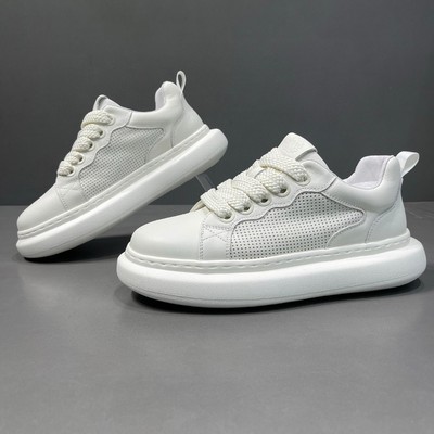欧洲站男鞋男士真皮小白鞋透气冲孔厚底板鞋男款潮流百搭休闲鞋子