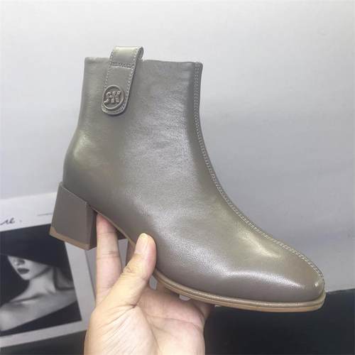 真皮尖头短靴复古美式高跟