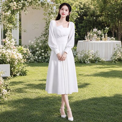 高级感领证登记轻婚纱礼服中长款