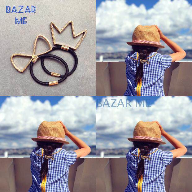 bazar me 欧美 雅致香槟金金属儿童发饰 蝴蝶结&皇冠一组装