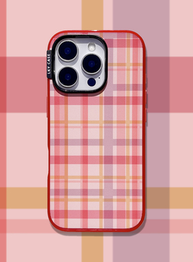店主推荐！轻薄贝贝壳适用苹果17全包相机键16Promax手机壳15/14Pro复古红色格纹iPhone13保护套ins风学生