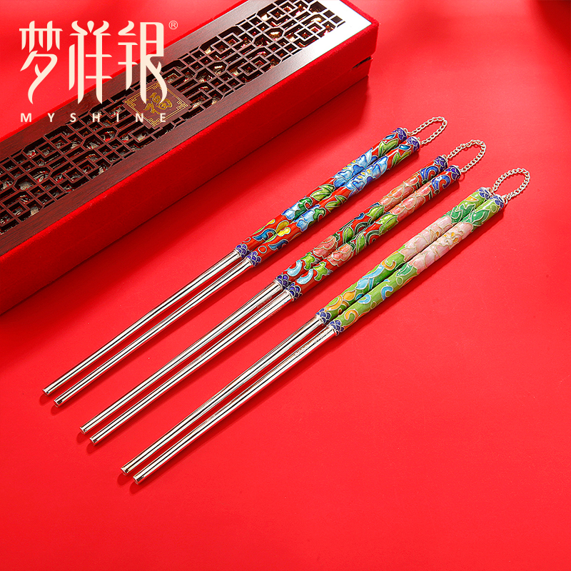 梦祥盛世足银花开富贵筷子