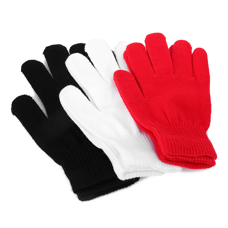 冬季针织毛线加绒加厚双层保暖部队魔术学生男女纯白黑色手套做操