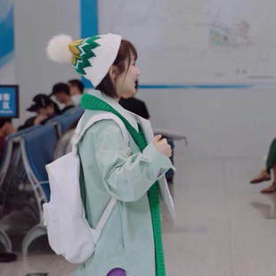 亲爱的热爱的杨紫佟年明星同款围巾女冬保暖拼接绿色针织毛线帽子