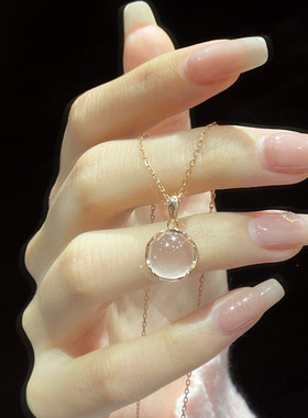 樱花粉水晶项链女士轻奢小众设计简约气质时尚锁骨链桃花吊坠