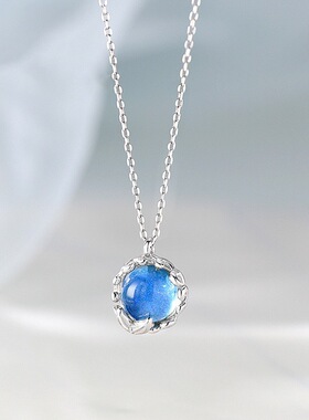 蓝珠鱼尾月光石项链女小众设计感时尚轻奢气质精致锁骨链七夕礼物