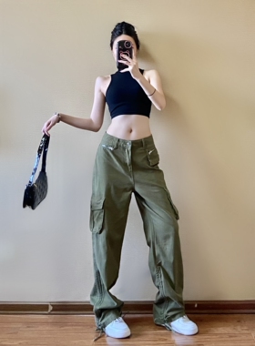 兰贝儿 【overalls】美式工装裤女2025春季新款辣妹阔腿休闲裤