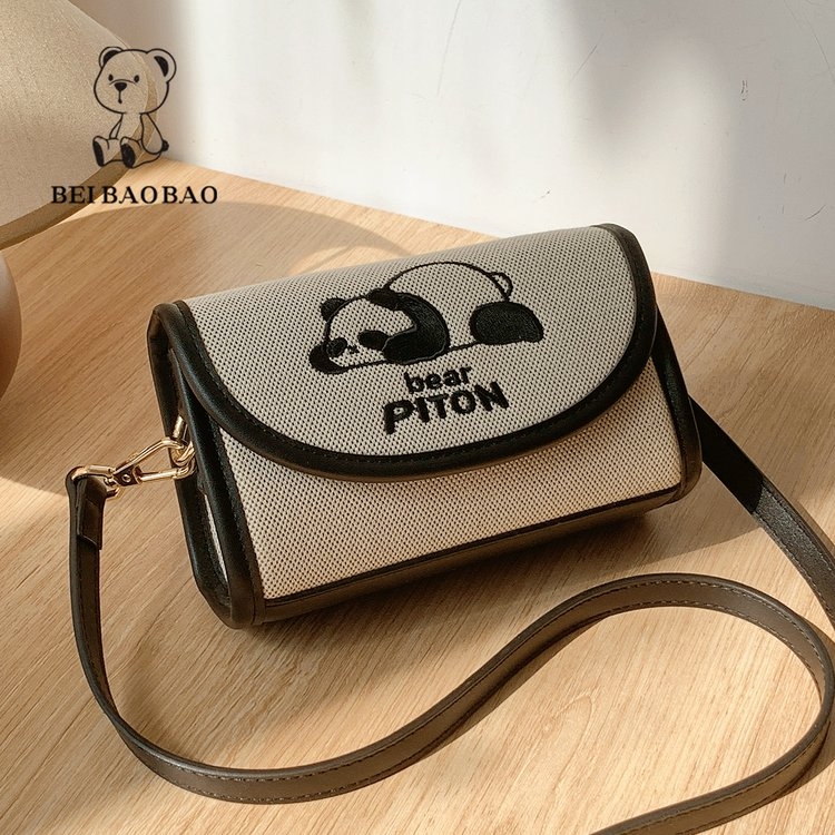 北包包2025新款原创高级感单肩斜挎包百搭时尚卡通刺绣帆布小方包