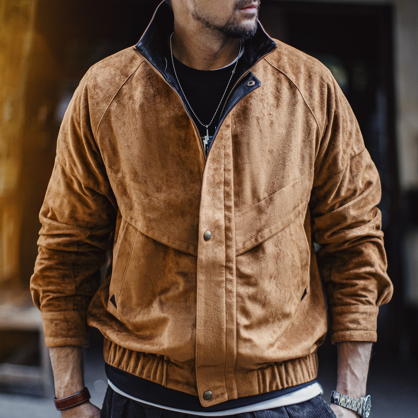 马登工装麂皮绒教练夹克复古外套