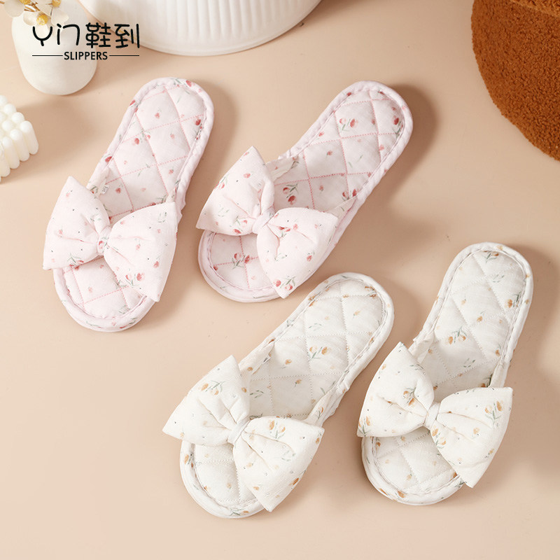 女士蝴蝶结居家拖鞋春秋室内软底防滑舒适高颜值加厚三层棉拖鞋,居家布艺,居家棉拖/棉鞋,淘宝优惠券,粉丝福利购,淘宝优惠卷