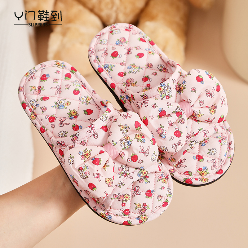 新款纯棉布艺拖鞋女童春秋简约韩版家居地板拖静音防滑加厚软底