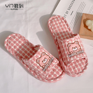 女春秋简约韩版 家居地板拖静音防滑加厚软底外贸 纯棉布艺拖鞋 新款