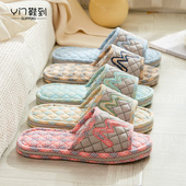 女春秋简约韩版 新款 纯棉布艺情侣拖鞋 家居地板拖静音防滑加厚软底