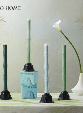 知竹新中式香薰蜡烛绿色竹子国风长杆蜡烛原创设计感烛台装饰摆件