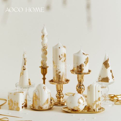 手作金箔白色蜡烛艺术高级感