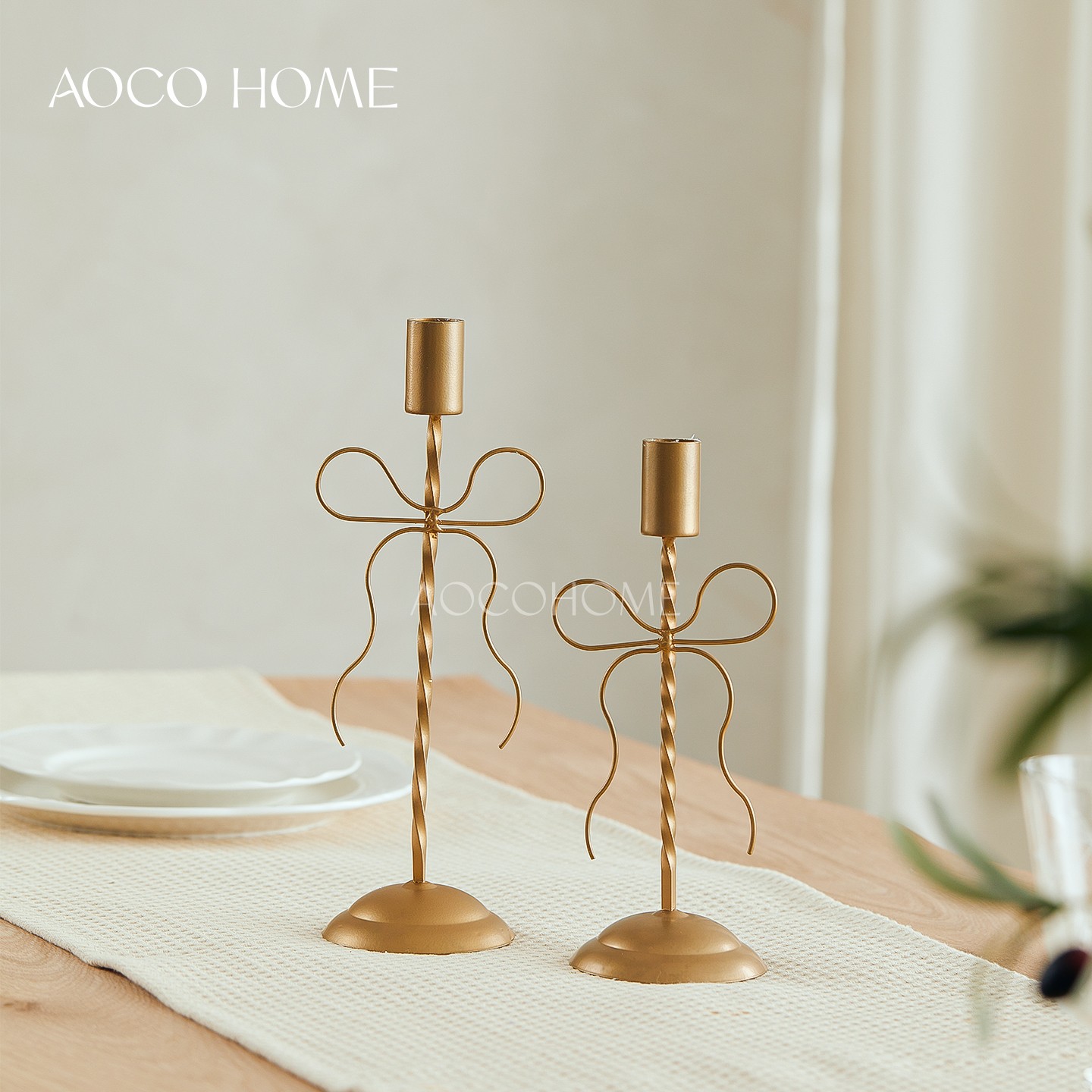 法式蝴蝶结金属烛台细长蜡烛托台