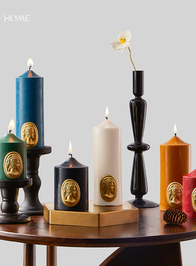 手工复古浮雕人像粗圆柱香薰蜡烛家用无烟晚宴氛围感烛台装饰摆件