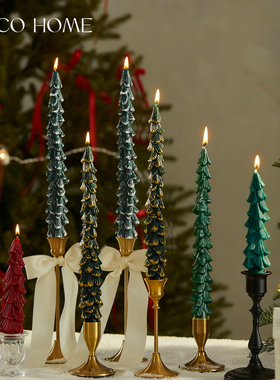 圣诞树长杆香薰蜡烛细长枝形氛围感摆件圣诞节日装饰浪漫烛光餐桌