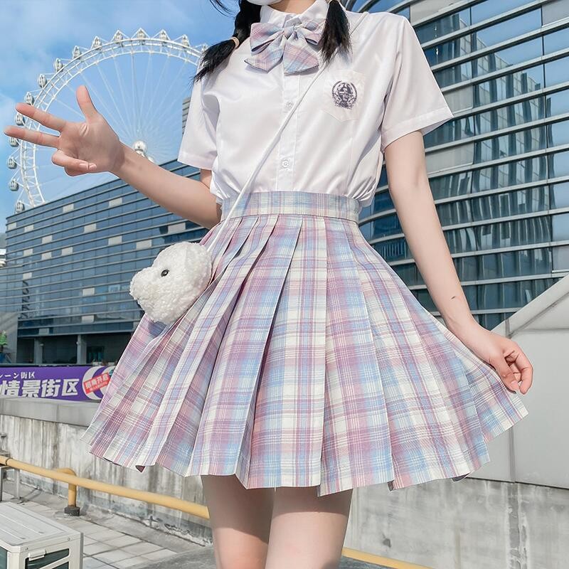 学院风百褶裙套装女童学生装格子图片