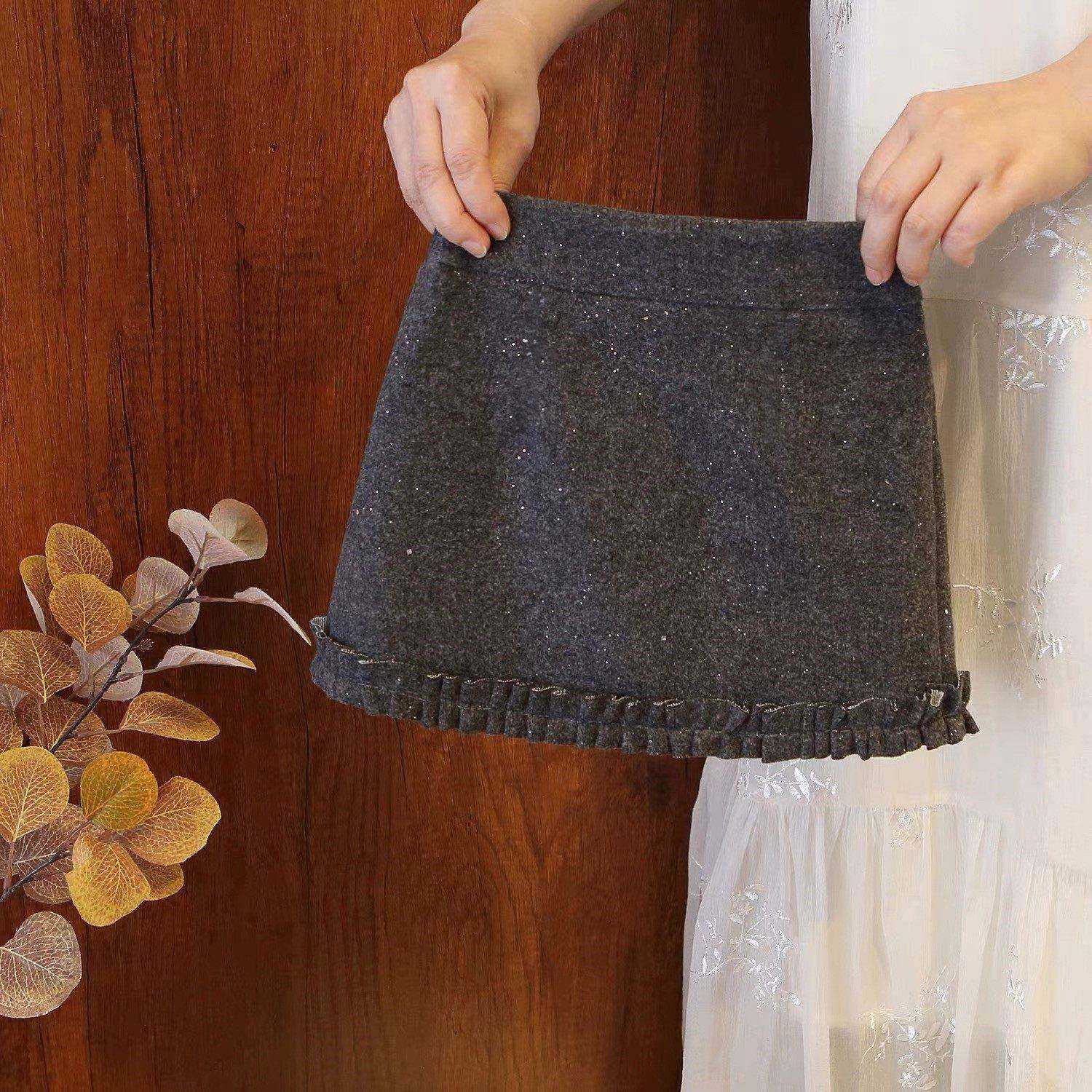 女童秋冬加厚毛呢半身裙女高腰荷叶边A字短裙百搭防走光公主裙潮9