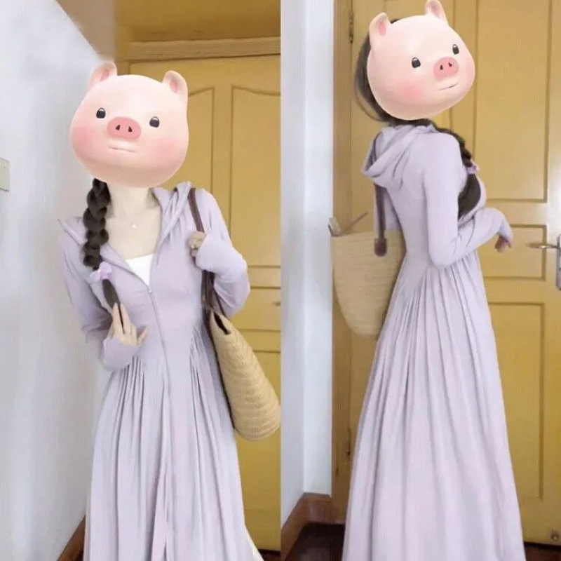 新款冰丝防晒衣UPF50+女长袍款全身防晒长裙户外防紫外线连衣裙女